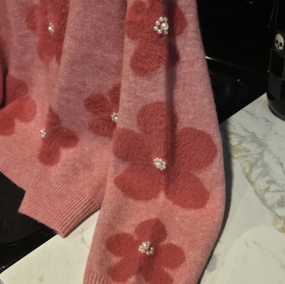 Nannette Pink Floral Pearl-Appliqué Crewneck Sweater - Picture 3 of 6